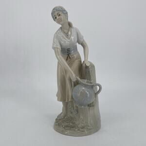 Vintage Porcelain Woman Figurine Holding Water Jug Ceramic Collectible